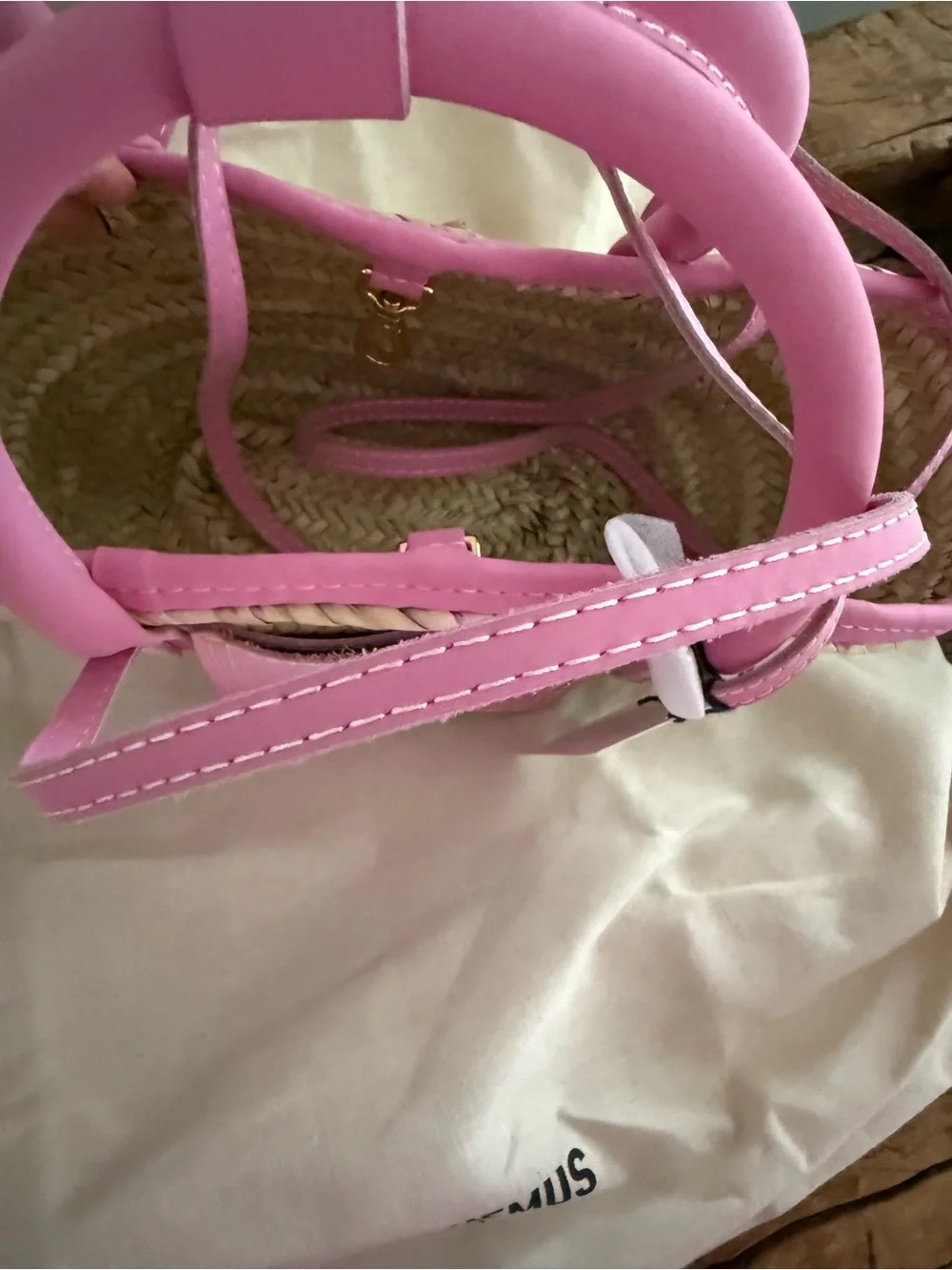 JACQUEMUS Pink Straw Tote Bag